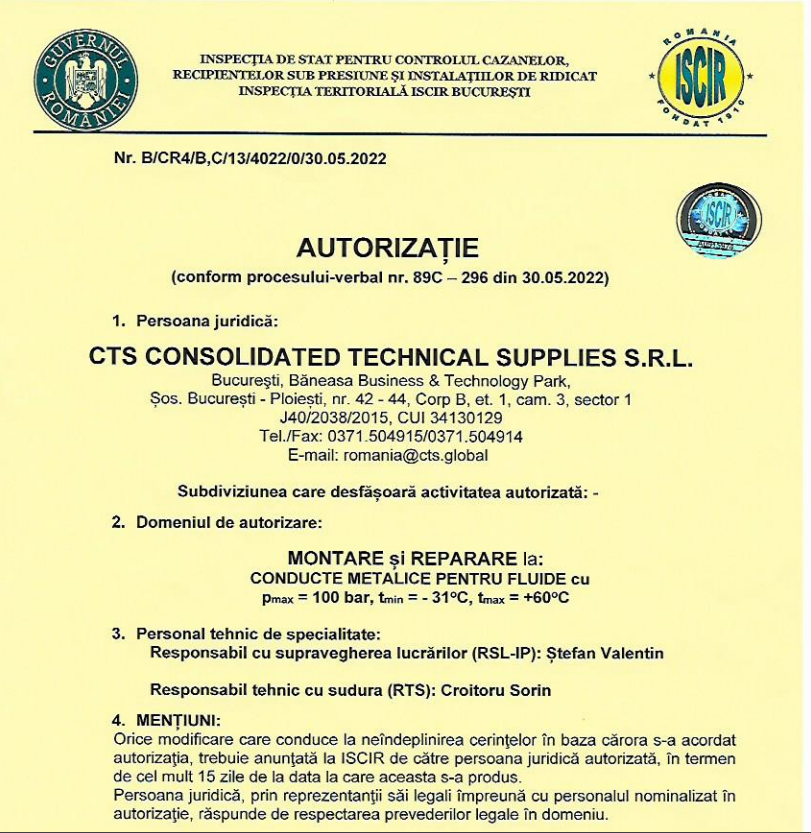 AUTORIZAȚIE ISCIR